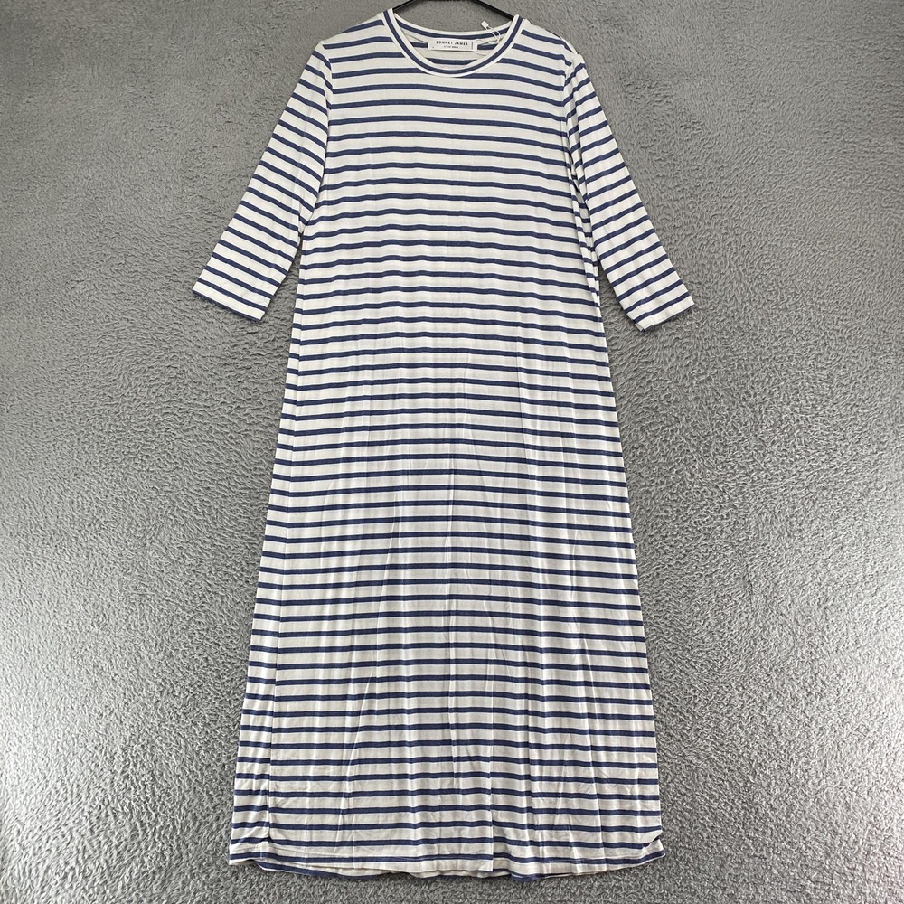 Sonnet James Maxi Dress Womens Small White Navy Stripe Play Stretch Jersey